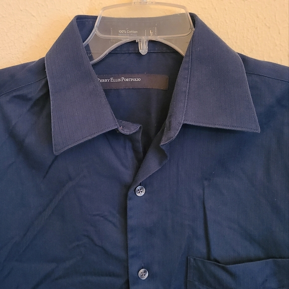 PERRY ELLIS PORTFOLIO Men's Blue Long Sleeve 100% Cotton Dress Shirt-Size Large - Picture 7 of 7